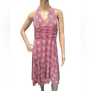 Trina Turk Halter Tie Neck Ruched Front/ Back Beach Swim Dress Pink Women Size 6
